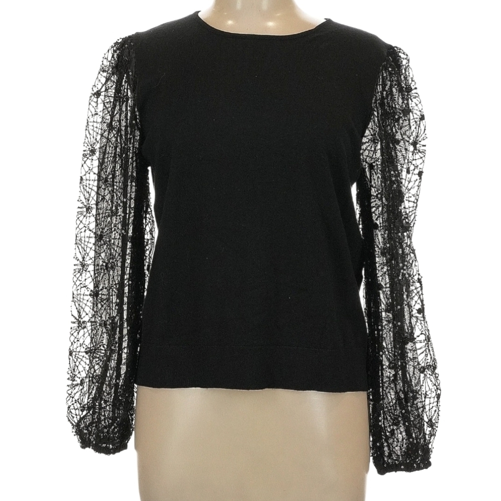 Adrianna Papell Black Blouse With Lace Sleeves